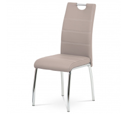 Jedálenská stolička, čalúnenie z ekokože v tvare hľuzovky, biele prešívanie, štvornohý pochrómovaný kov