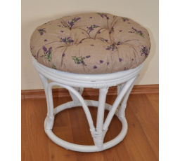 Ratanová taburetka veľká biela polster levanduľa