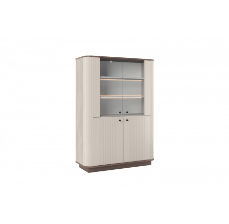 VESPER VITRÍNA 103 4D - kašmír mdf / orech / čierne úchyty / sokel VESPER VITRÍNA 103 4D - kašmír mdf / orech / čierne úchyty / sokel