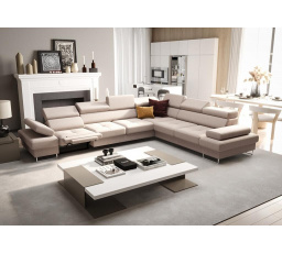 Rohová sedacia súprava s funkciou spania a relaxácie GALAXY MAX 350x280 cm - béžová, pravá