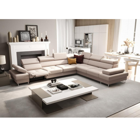 Rohová sedacia súprava s funkciou spania a relaxácie GALAXY MAX 350x280 cm - béžová, pravá Rohová sedacia súprava s funkciou spania a relaxácie GALAXY MAX 350x280 cm - béžová, pravá