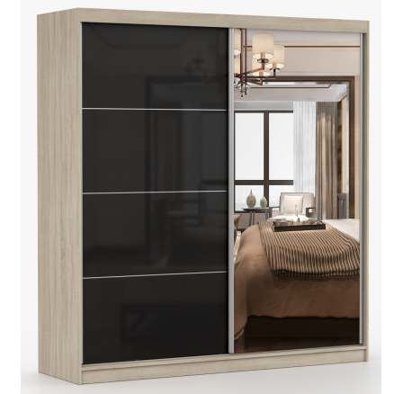 Šatní skriňa MULTI 31 - 233 cm, Dub Sonoma/Čierny Lesk
