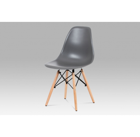Jedálenská stolička, sivý plast / masívny buk / čierny kov