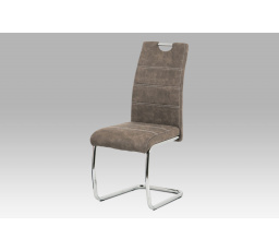 Jedálenská stolička, čalúnenie hnedá látka COWBOY vo vintage koži, kov chrómovaný
