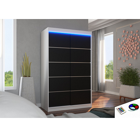 Posuvná skriňa s LED osvetlením BENISSO 120 Biela+Čierna Posuvná skriňa s LED osvetlením BENISSO 120 Biela+Čierna