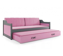 Detská posteľ DAVID s matracmi, 80x190 cm, Grafit/Ružová