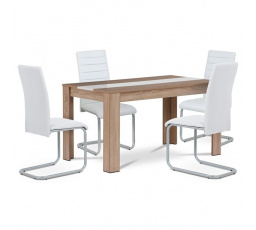 Jedálenský set 1+4, stôl 138x80 cm, MDF dub sonoma, stoličky biela ekokoža, sivý lak