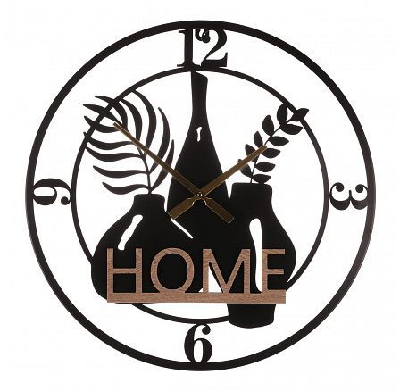 Hodiny nástěnné - pr. 60 cm, kov a MDF, nápis "HOME" Hodiny nástěnné - pr. 60 cm, kov a MDF, nápis "HOME"