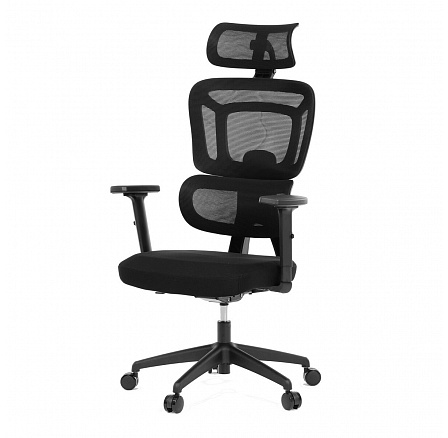 Kancelárska stolička, čierna sieťovina, posuvný operadlo, plastový kríž, kolieska na tvrdé podlahy, 4D podrúčky