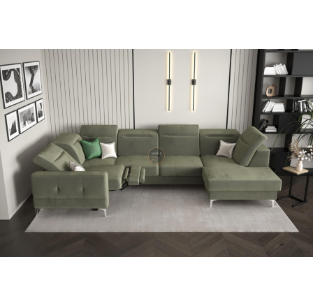 Rohová sedacia súprava MALIBU MAX II s funkciou spania a relaxácie 180x350x182 cm - Olivová, ľavá strana