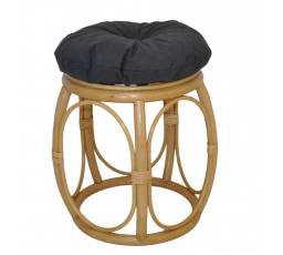 Ratanová taburetka široká medová polster tmavo sivý melír