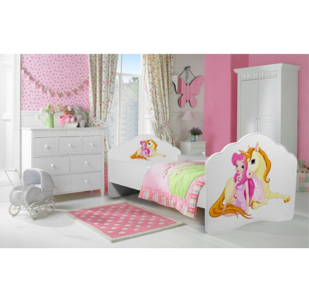 Posteľ s matracom CASIMO GIRL WITH UNICORN 140x70 Biela