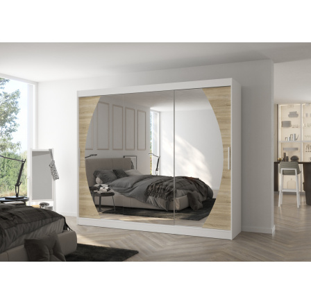 Posuvná skriňa so zrkadlom CAMBE 250 Biela+Sonoma Posuvná skriňa so zrkadlom CAMBE 250 Biela+Sonoma