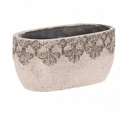 Truhlík oválný - beton, ozdobné ornamenty, šedý