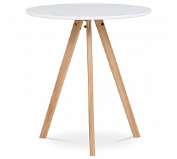 Jedálenský stôl okrúhly 70x70x75 cm, doska MDF biely matný lak, nohy masív buk,