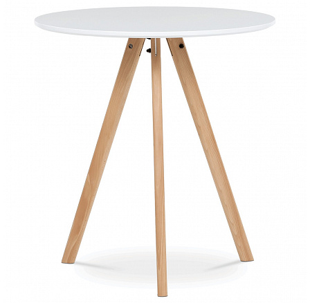 Jedálenský stôl okrúhly 70x70x75 cm, doska MDF biely matný lak, nohy masív buk,