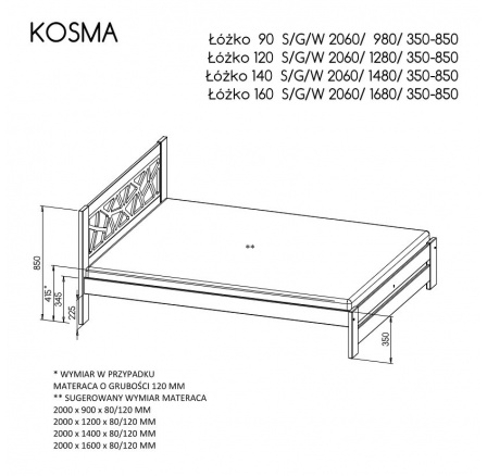 Posteľ "KOSMA" - Farba korpusu: prírodná borovica