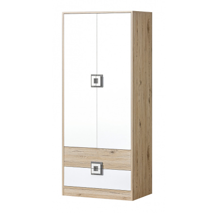Šatní skriňa NICO 01, Svetlý Dub/Biela/Sivá
