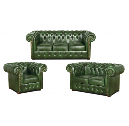 Sedacia súprava Chesterfield Classic 3+2+1 koža zelená