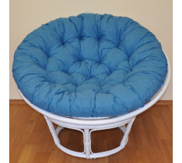 Ratanový papasan 100 cm biely, tyrkysový vankúš