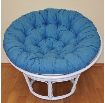 Ratanový papasan 100 cm biely, tyrkysový vankúš