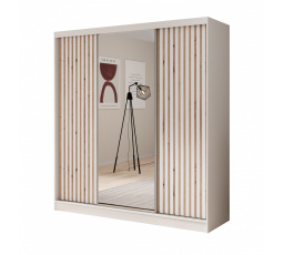 Šatní skriňa s posuvnými dverami a zrkadlom Ida 200 Biela+Biela