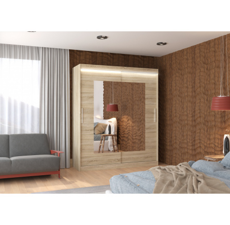 Posuvná skriňa so zrkadlom a LED osvetlením ROSETTE 180 Sonoma+Sonoma Posuvná skriňa so zrkadlom a LED osvetlením ROSETTE 180 Sonoma+Sonoma