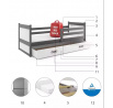 Detská posteľ RICO 90x190 cm so zásuvkou, bez matraca, Grafit/Biela