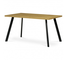 Jedálenský stôl 140x85x75 cm, melamínová doska, 3D dekor divoký dub, kovové nohy, čierna matná
