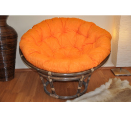 Ratanový papasan 110 cm hnedý vankúš oranžové odlesky
