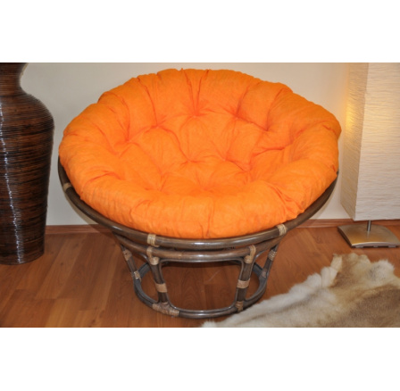 Ratanový papasan 110 cm hnedý vankúš oranžové odlesky