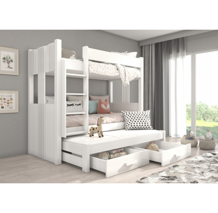 Trojposchodová posteľ s matracom ARTEMA 180x80 Biela+Biela