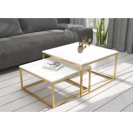 Konferenčný stolík 2v1 KAMA Zlatý+Biely