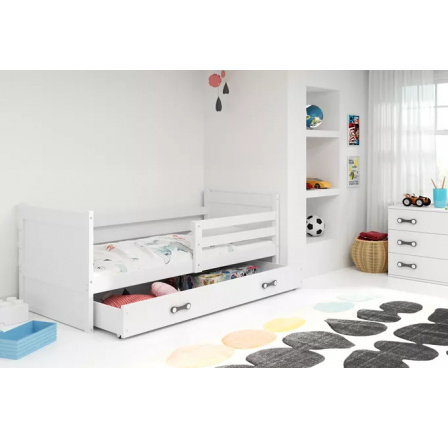Detská posteľ RICO 90x190 cm so zásuvkou, s matracom, Biela/Biela Detská posteľ RICO 90x190 cm so zásuvkou, s matracom, Biela/Biela