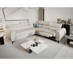 Rohová sedacia súprava PORTO II, relax prírodná koža 255x258 cm - pravá, Koža ecru